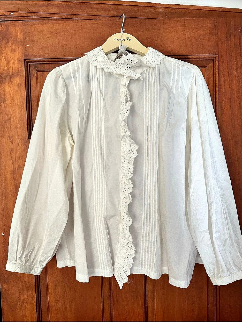 Nili Lotan White Lace-Trim Blouse Like New
